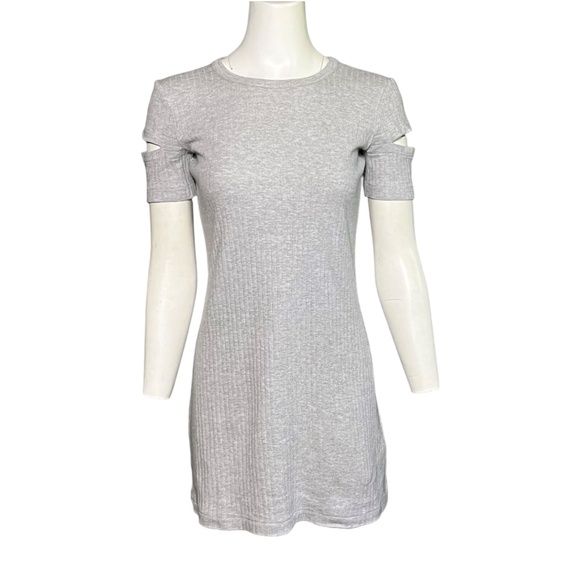 Helmut Lang Slash Sleeve Wide Rib Knit Jersey Minimalist Mini Tee Dress Size S - Picture 1 of 8